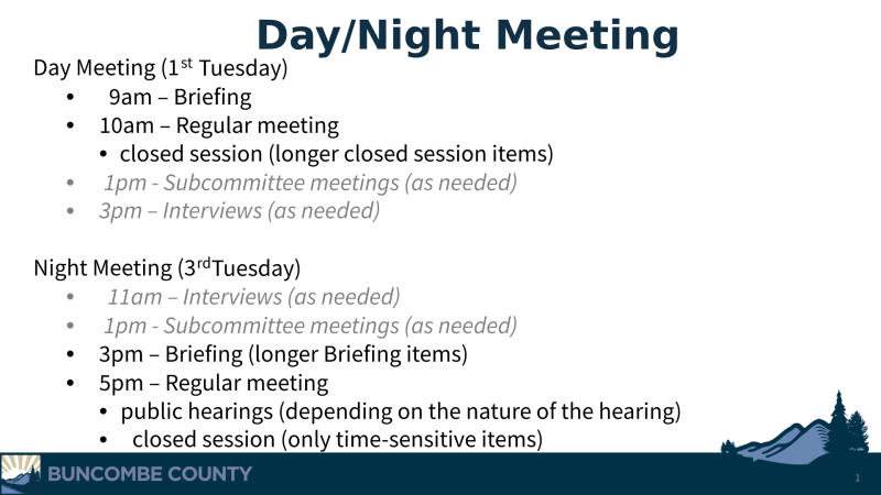 Proposed day and night Commissioners Meeting Schedule